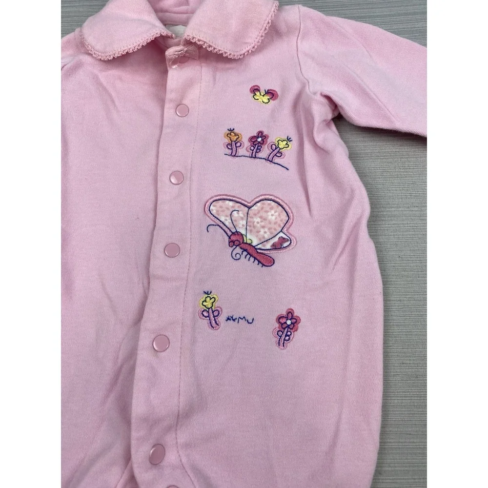 Vintage Carter's Pink Embroidered Butterfly Footie Pajamas Size 0-3‎ Months
